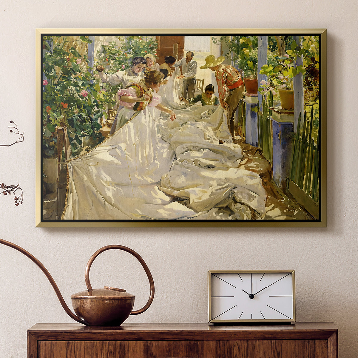 Sewing the Sail, 1896 - Floater Framed Canvas Print