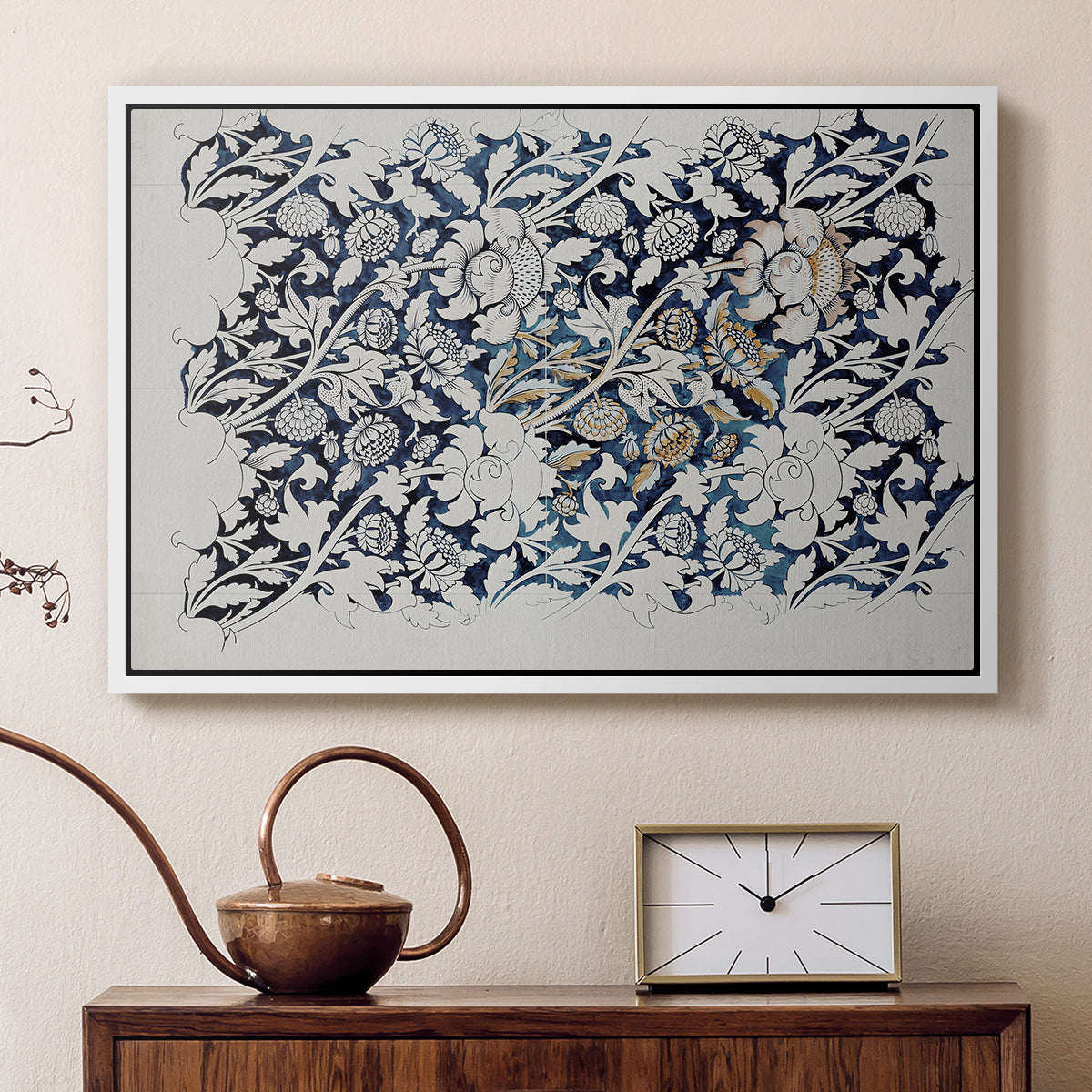 Watercolour for Printed Fabric Design: Wey, c. 1882-1883 - Floater Framed Canvas Print