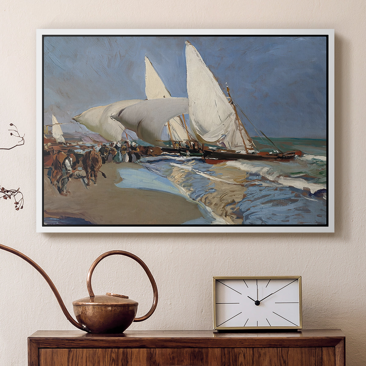 The Beach at Valencia, 1908 - Floater Framed Canvas Print