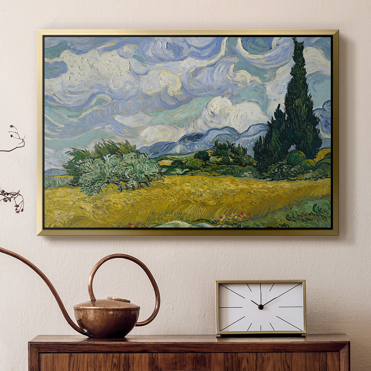Wheat Field with Cypresses, 1889 - Floater Framed Canvas Print