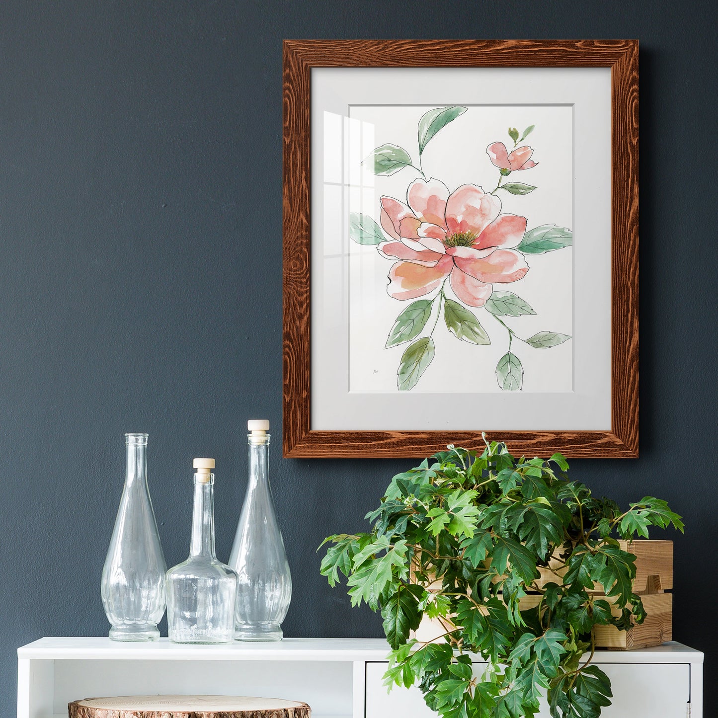 Peony Contour - Barnwood Framed Art Print