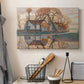 Canvas art print detailing a structured countryside with strong lines and contrast, displayed in a softly lit workspace setting