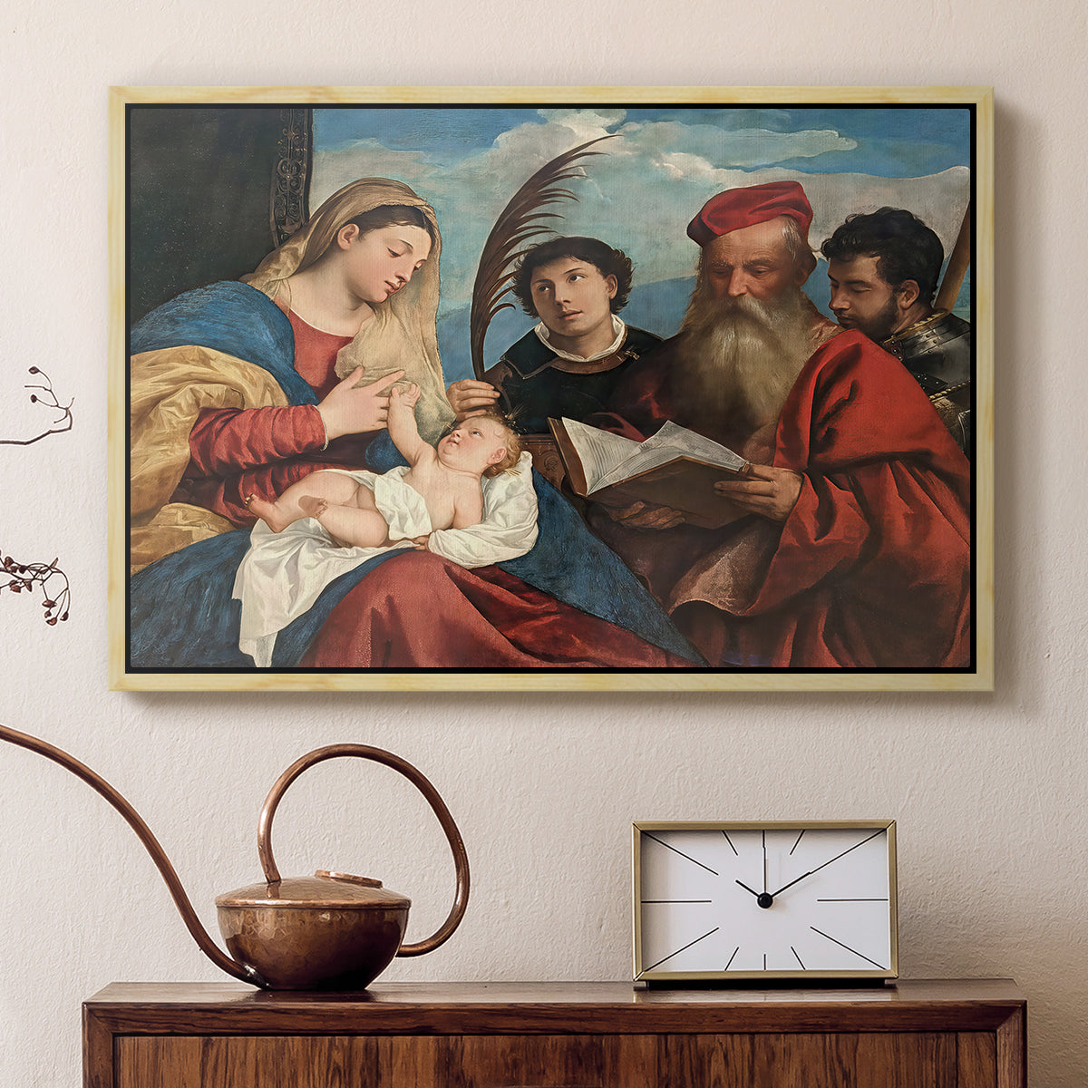Mary and Child with Saints Stephen, Jerome and Maurice, c. 1510 - Floater Framed Canvas Print