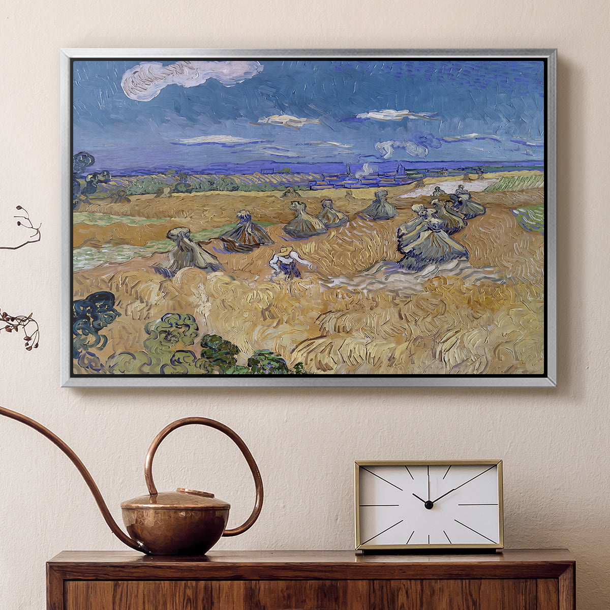 Wheat Field with Reaper, Auvers, 1888 - Floater Framed Canvas Print