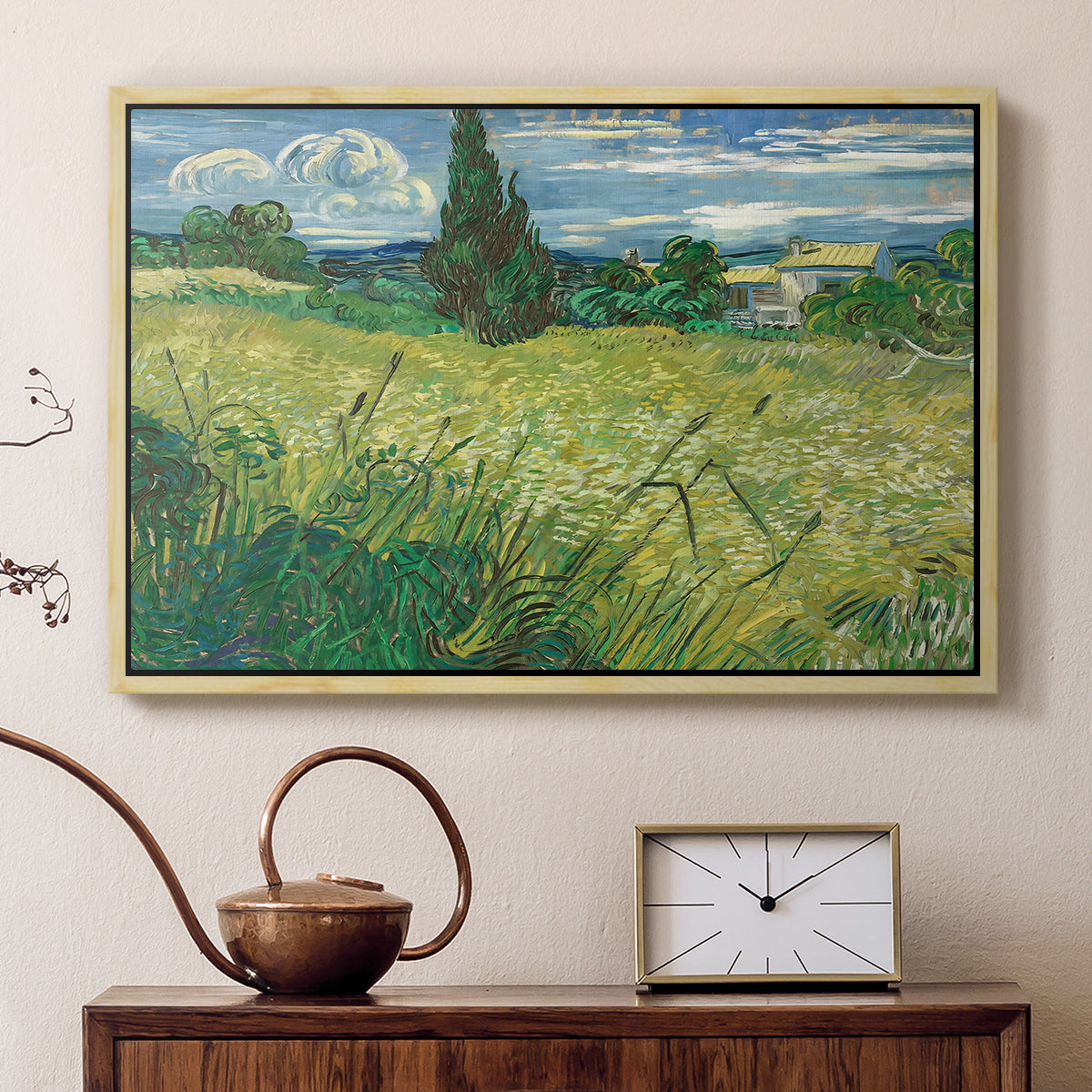 Green Wheat Field with Cypress, 1889 - Floater Framed Canvas Print