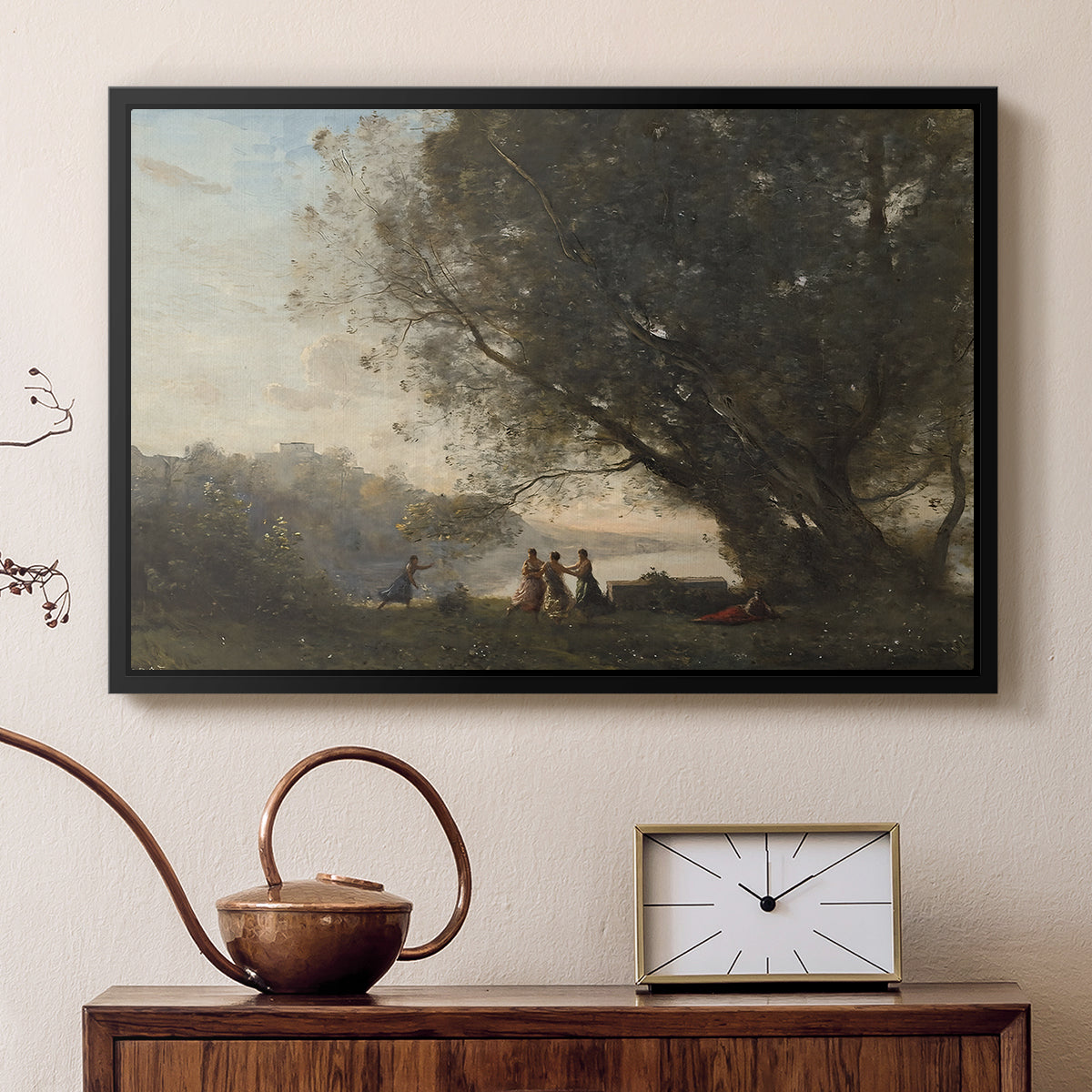 Dance Under the Trees at the Edge of the Lake, c. 1865-1870 - Floater Framed Canvas Print
