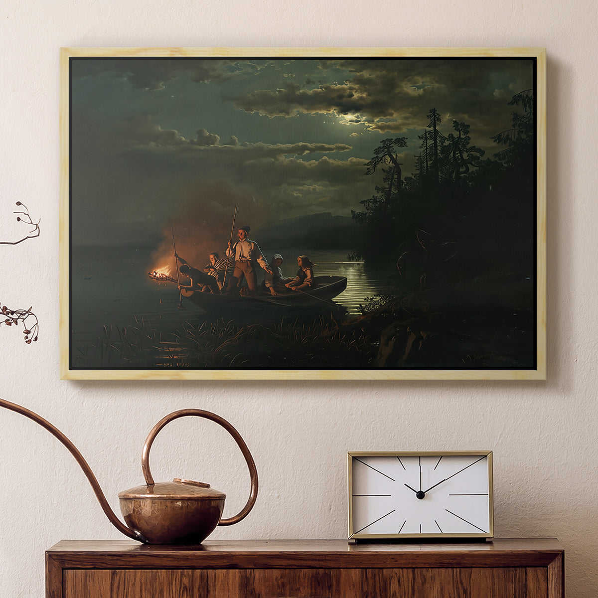 Spear Fishing on Lake Krøderen, 1851 - Floater Framed Canvas Print