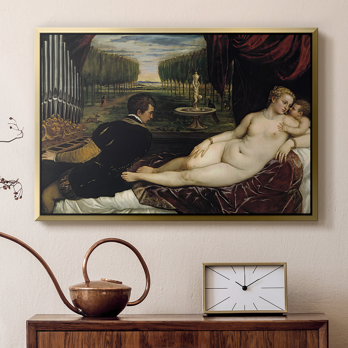 Venus with an Organist and Cupid, c. 1555 - Floater Framed Canvas Print