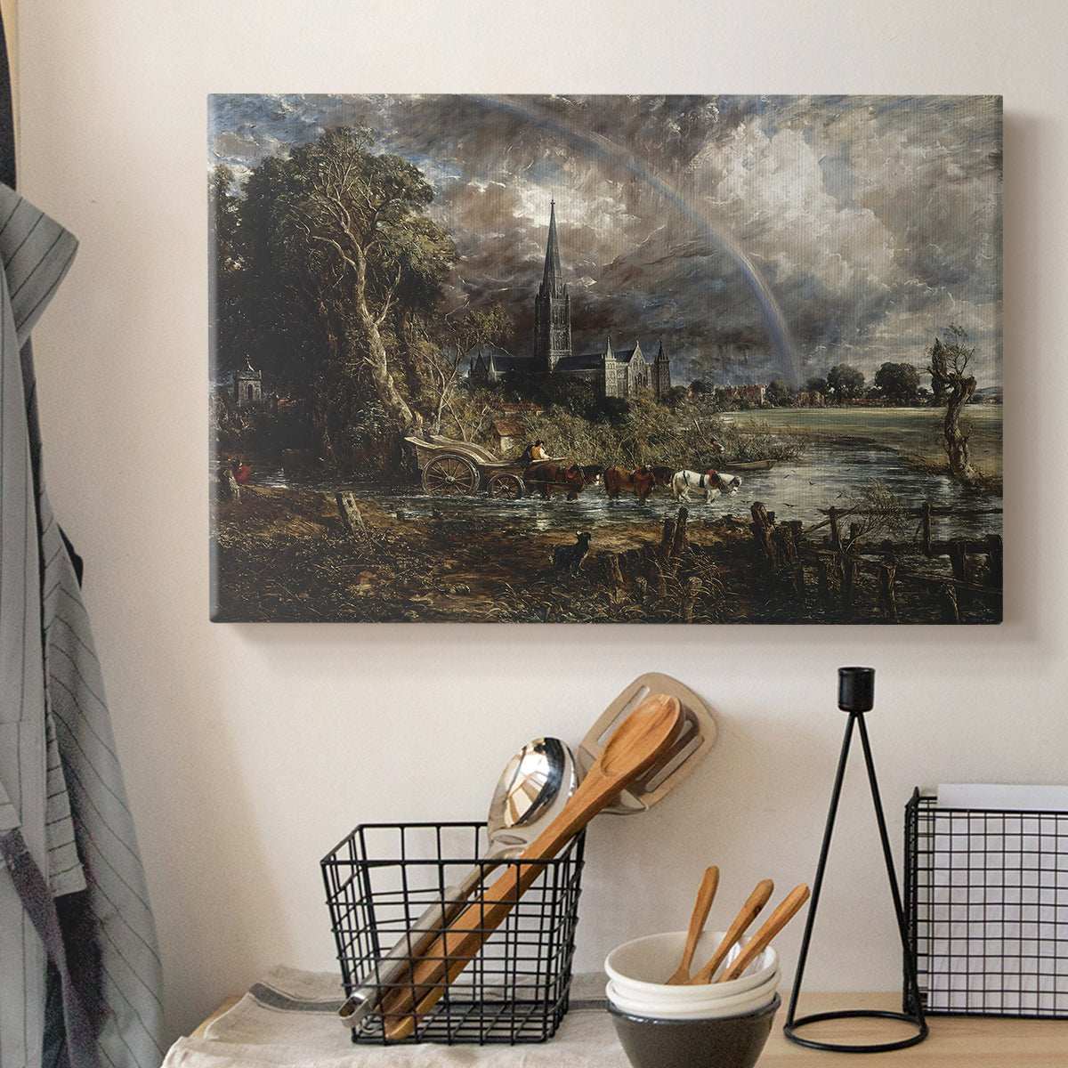 Canvas art print detailing a landscape detail emphasizing environment, displayed in a softly lit workspace setting