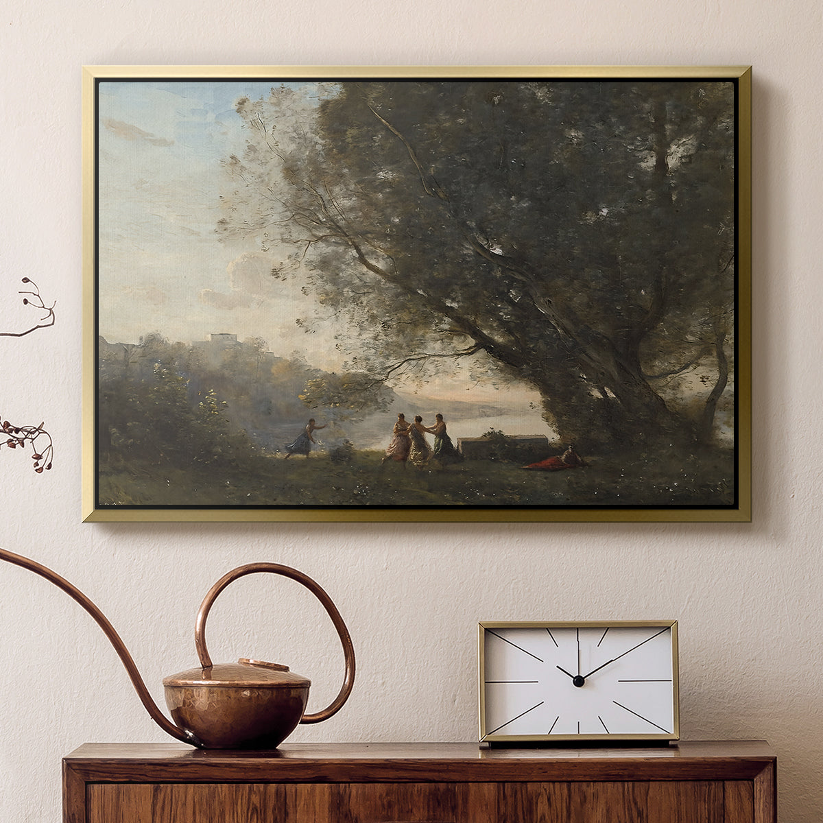 Dance Under the Trees at the Edge of the Lake, c. 1865-1870 - Floater Framed Canvas Print