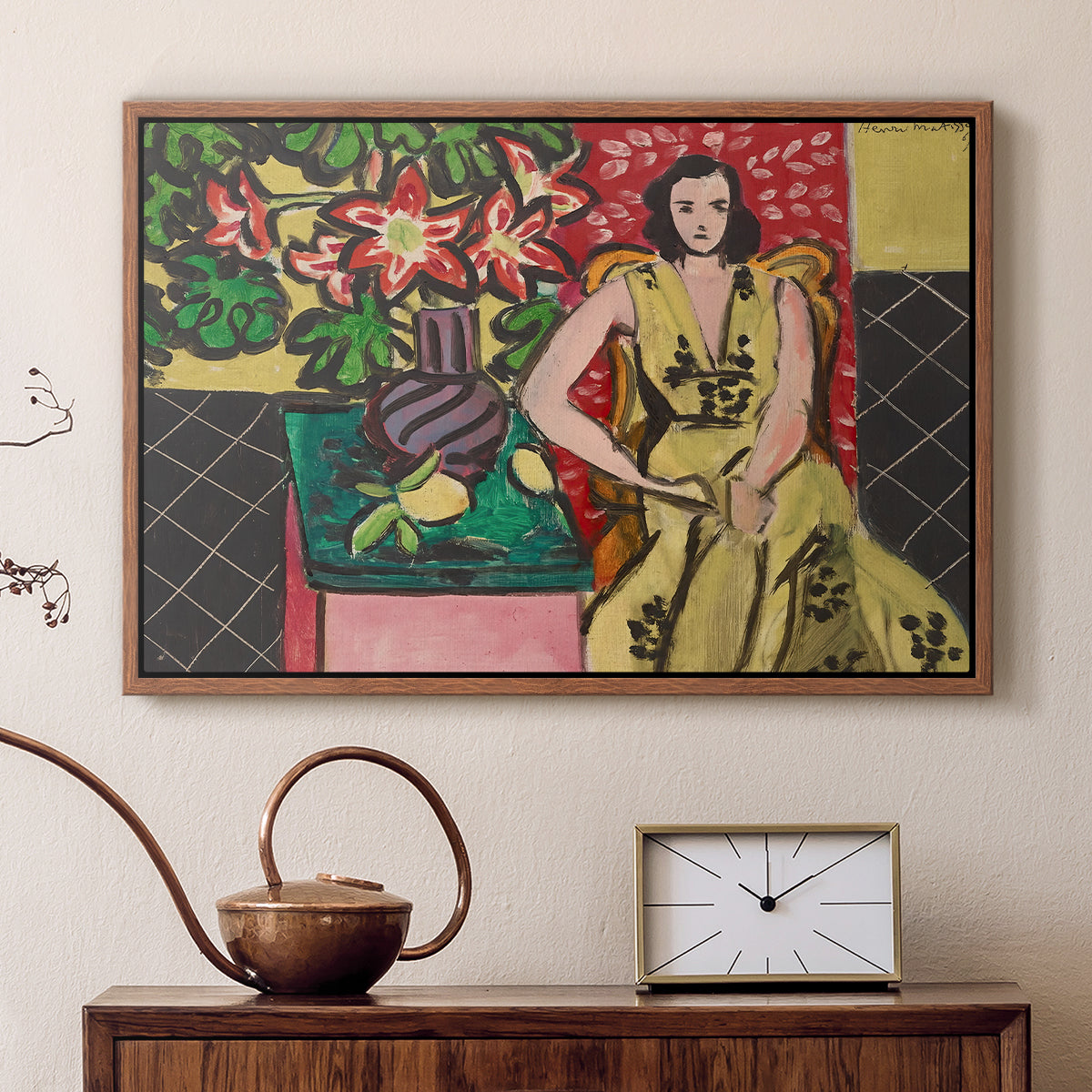 Seated Woman with a Vase of Amaryllis, 1941 - Floater Framed Canvas Print