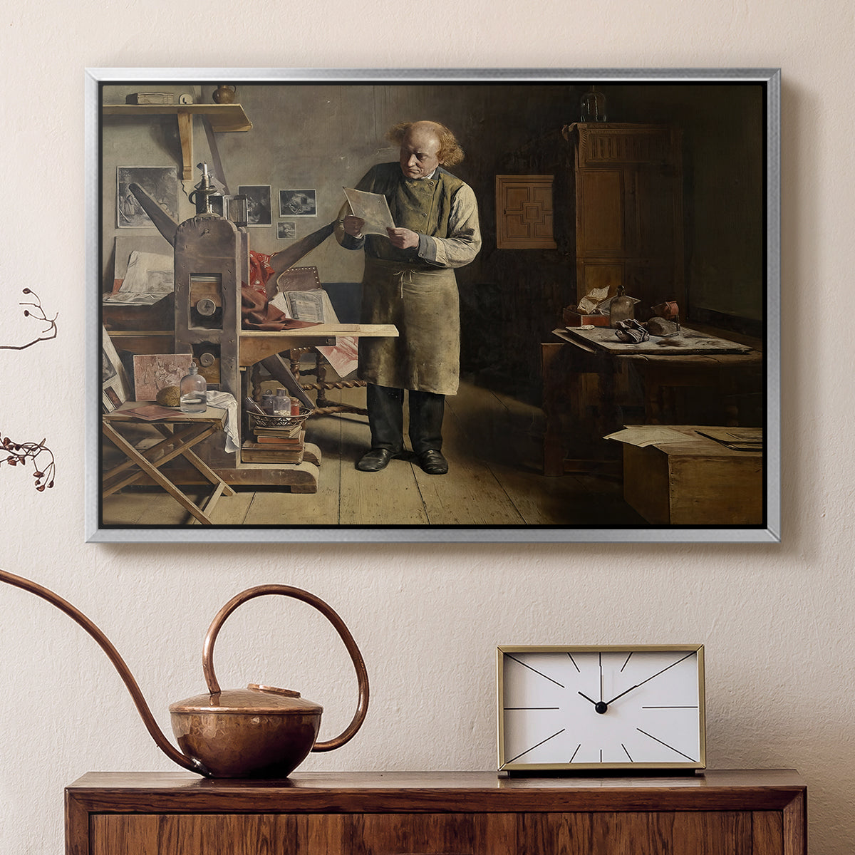 The Plate Printer, 1875 - Floater Framed Canvas Print