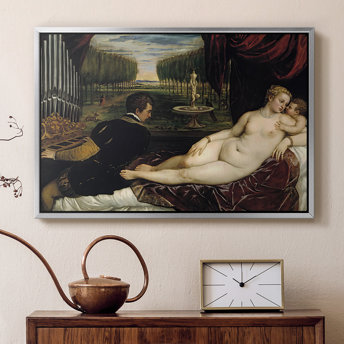 Venus with an Organist and Cupid, c. 1555 - Floater Framed Canvas Print