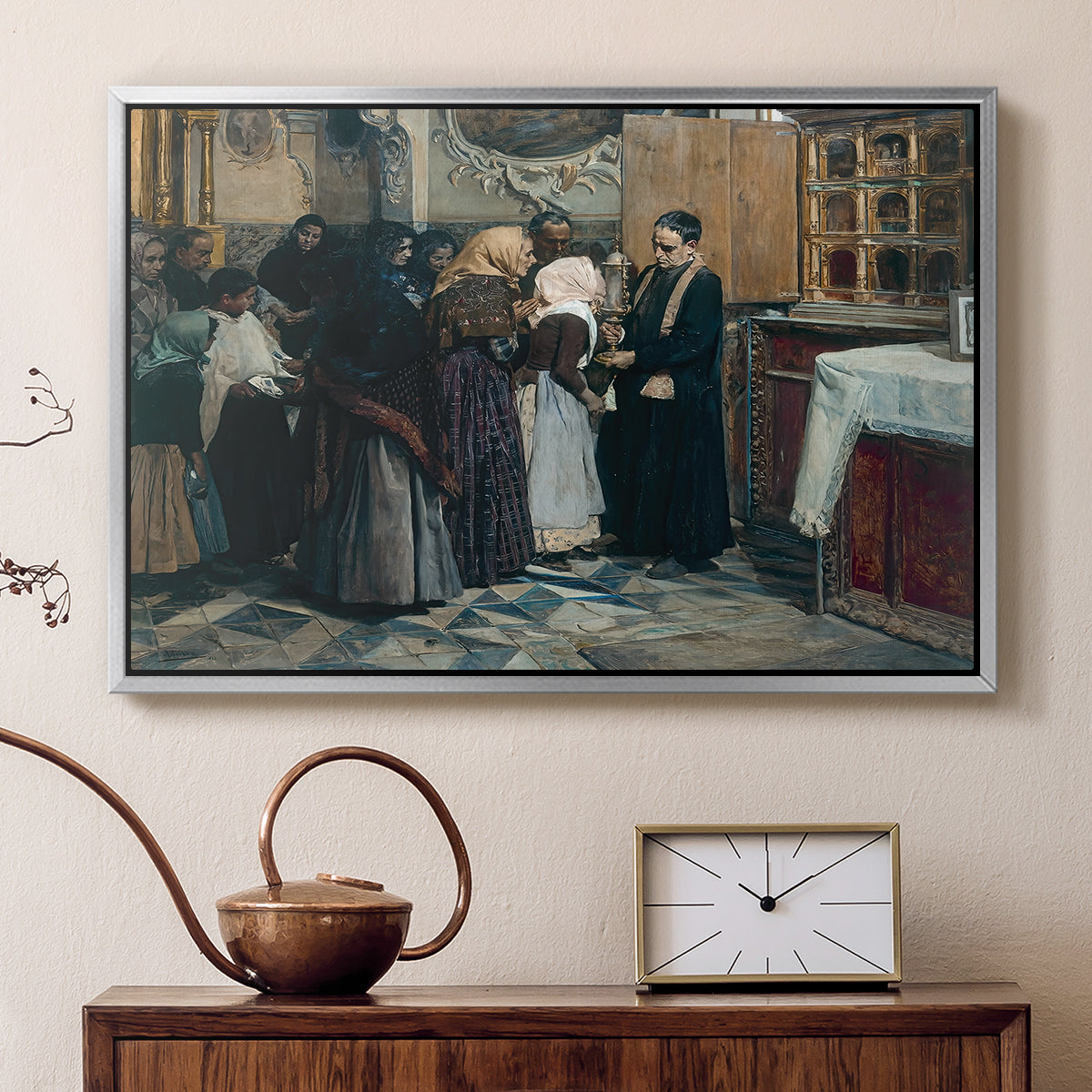 Kissing the Relic, 1893 - Floater Framed Canvas Print