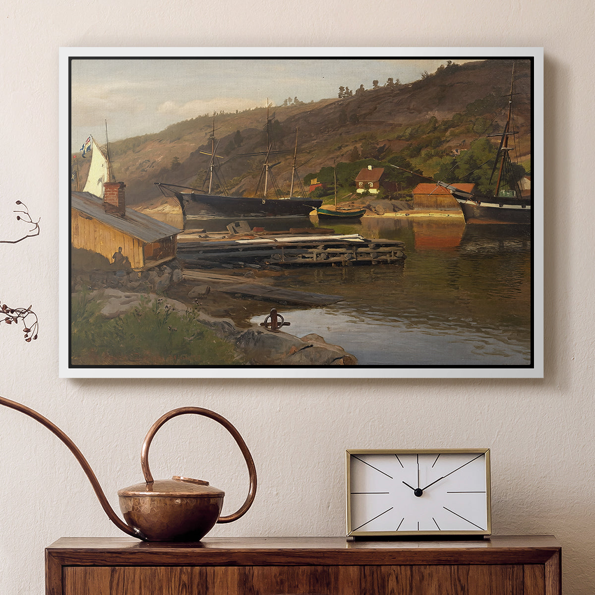 Landingsbrygge Husvik, Drøbak, 1875 - Floater Framed Canvas Print