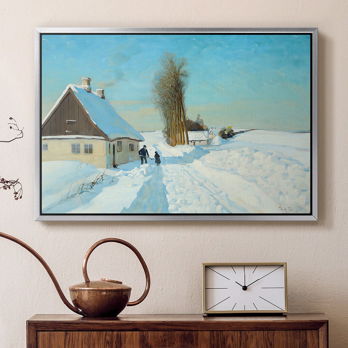 Shoveling Snow on a Beautiful Winter Day, c. 1898 - Floater Framed Canvas Print