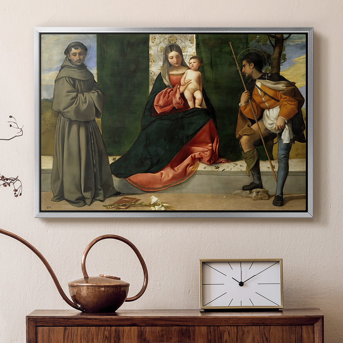 Madonna and Child with Saints Anthony of Padua and Roch, c. 1510 - Floater Framed Canvas Print