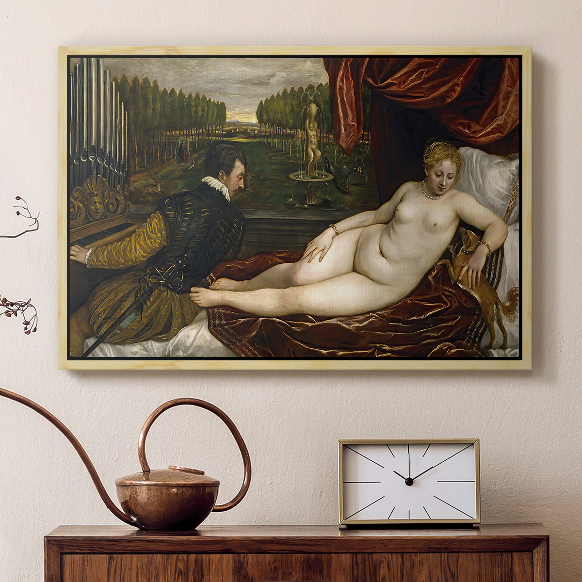 Venus with an Organist and a Dog, c. 1550 - Floater Framed Canvas Print