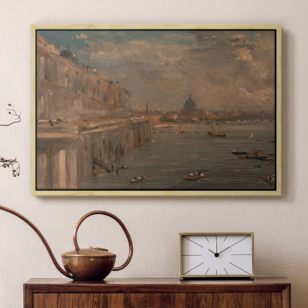 Somerset House Terrace from Waterloo Bridge, c. 1819 - Floater Framed Canvas Print