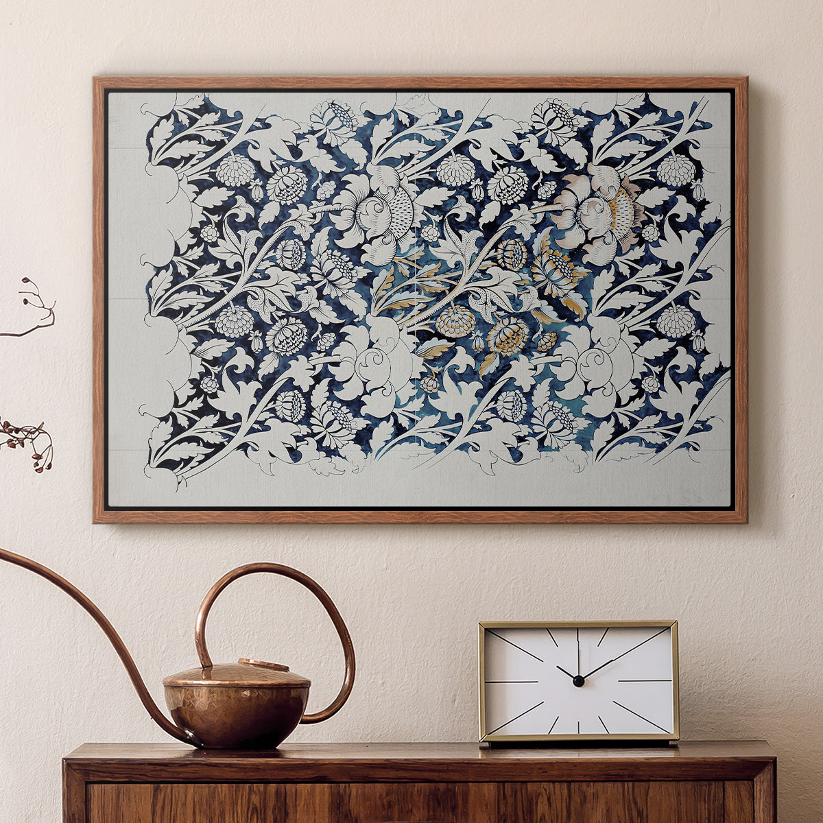 Watercolour for Printed Fabric Design: Wey, c. 1882-1883 - Floater Framed Canvas Print