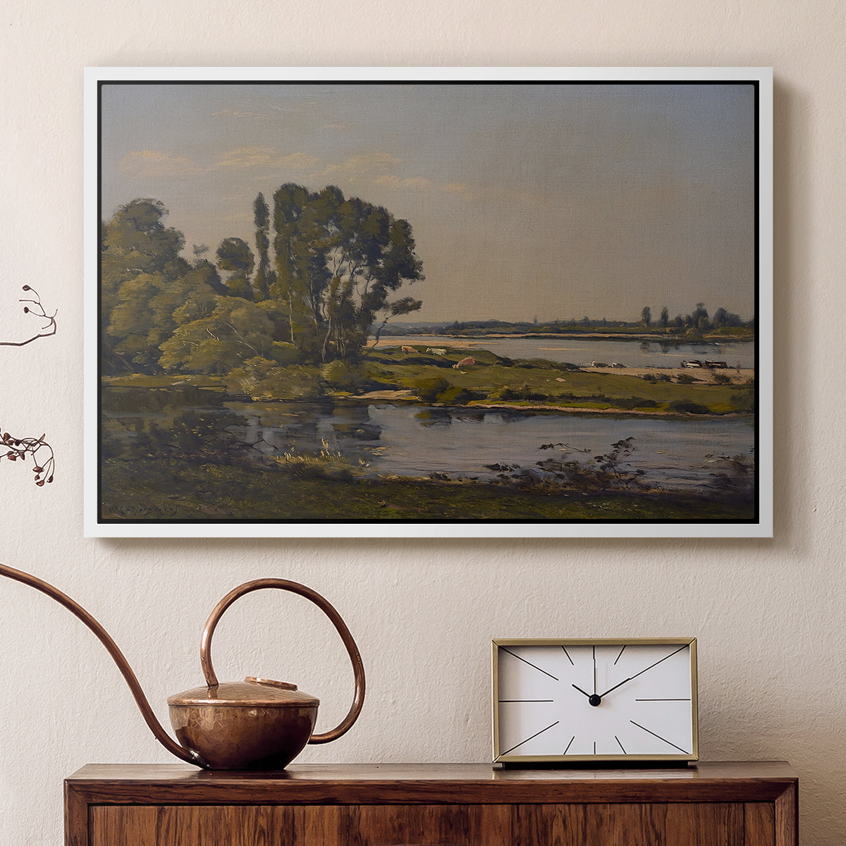 Landscape with a River, 1892 - Floater Framed Canvas Print