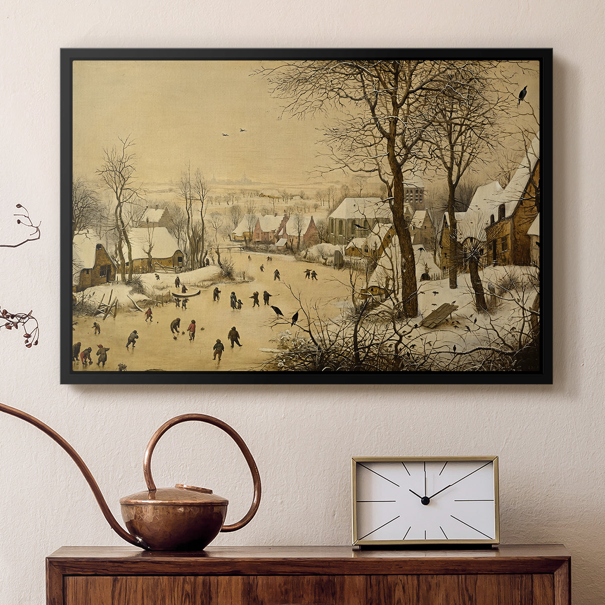 Winter Landscape with Skaters and Bird Trap, 1565 - Floater Framed Canvas Print