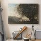 Canvas art print detailing a tranquil outdoor composition with dancing figures and lake, displayed in a softly lit workspace setting
