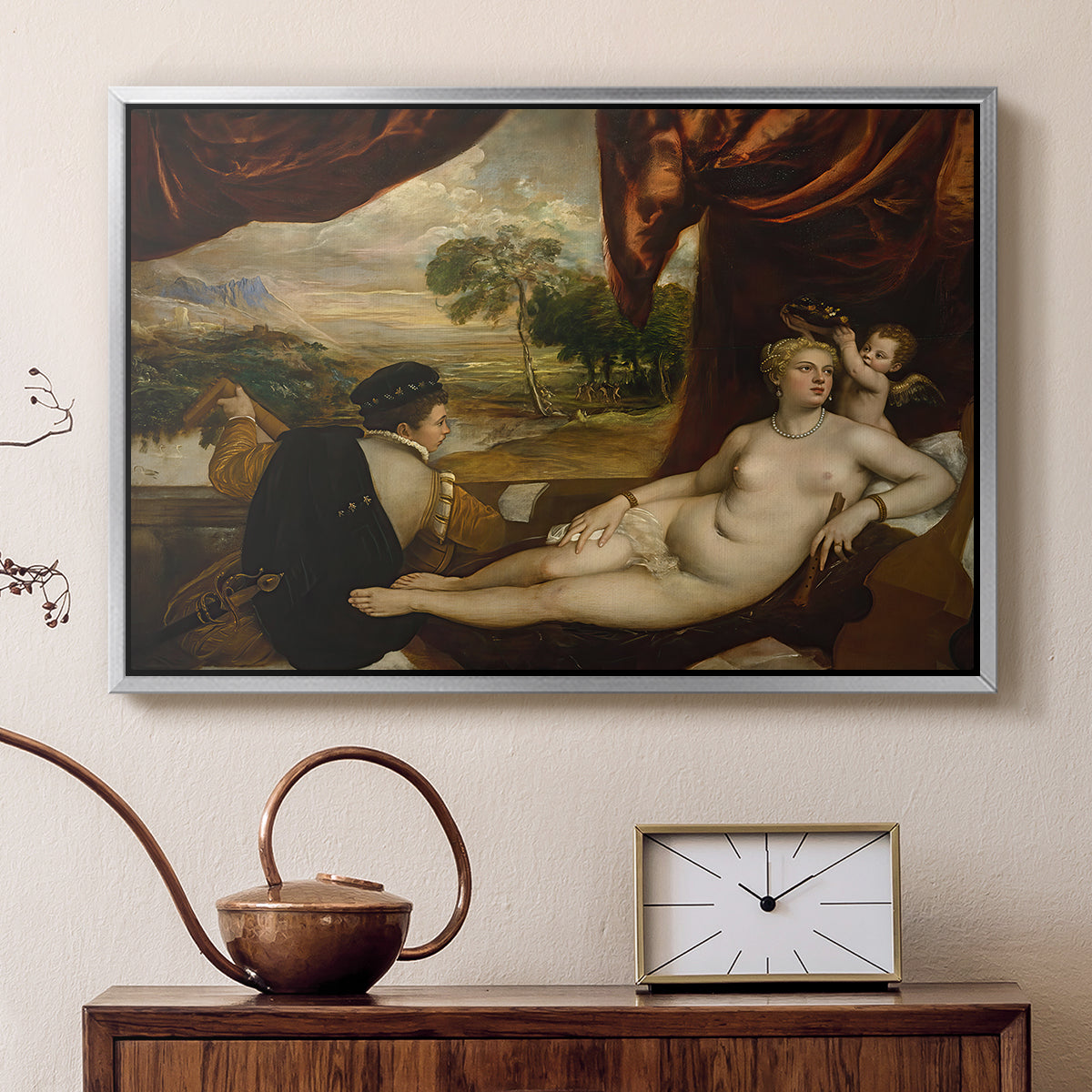 Venus and the Lute Player, c. 1565-1570 - Floater Framed Canvas Print