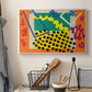 Canvas art print detailing a stylized cut-out design with flowing organic shapes, displayed in a softly lit workspace setting