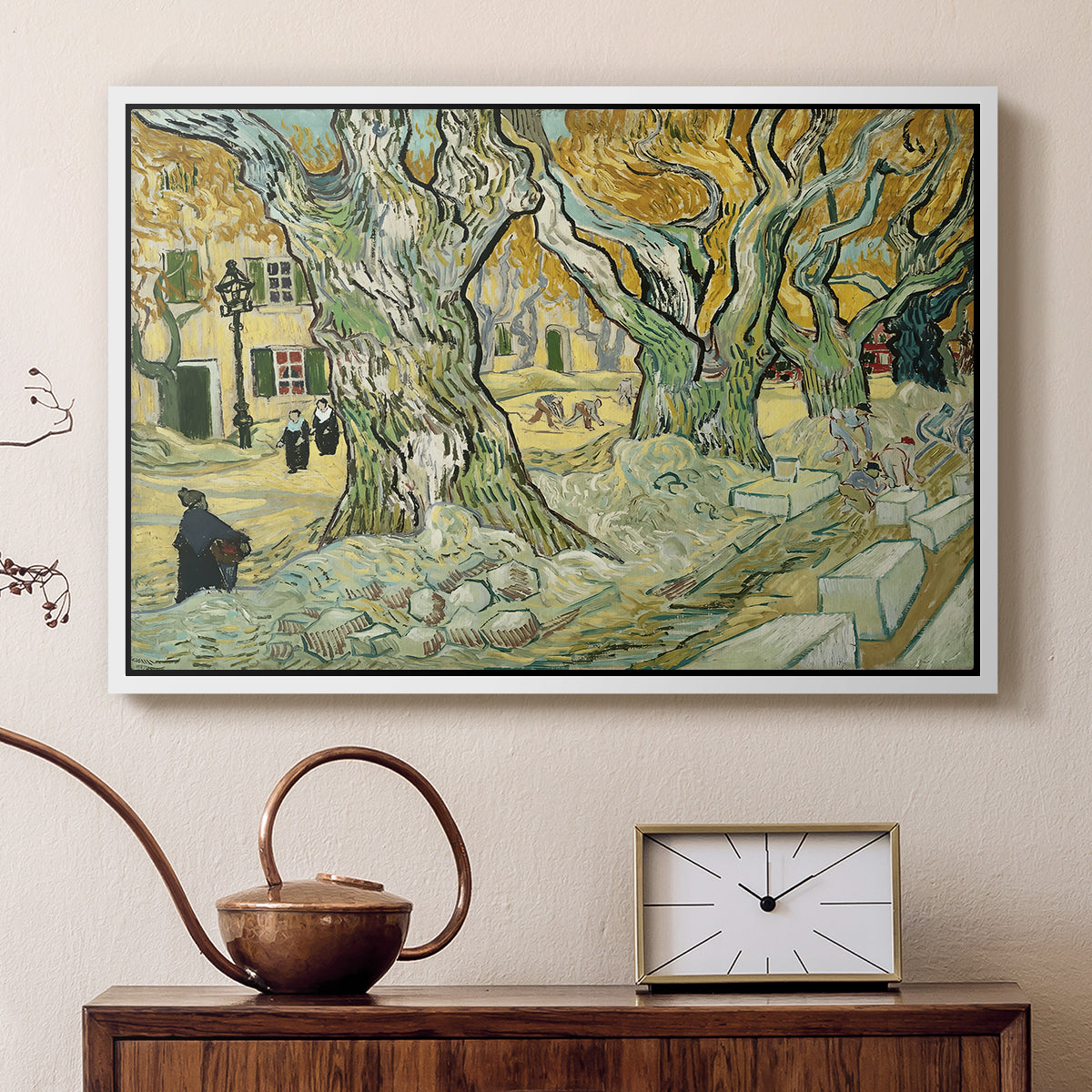 The Large Plane Trees (Road Menders at Saint-Rémy), 1889 - Floater Framed Canvas Print