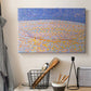 Canvas art print detailing a simplified landscape using texture and color variation, displayed in a softly lit workspace setting
