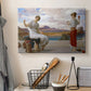 Canvas art print detailing an elegant composition of women performing domestic task, displayed in a softly lit workspace setting