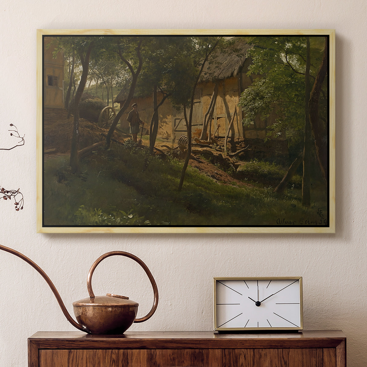 German Farm, 1859 - Floater Framed Canvas Print