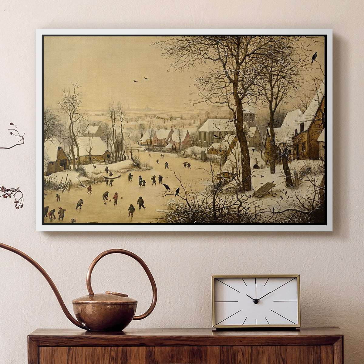 Winter Landscape with Skaters and Bird Trap, 1565 - Floater Framed Canvas Print