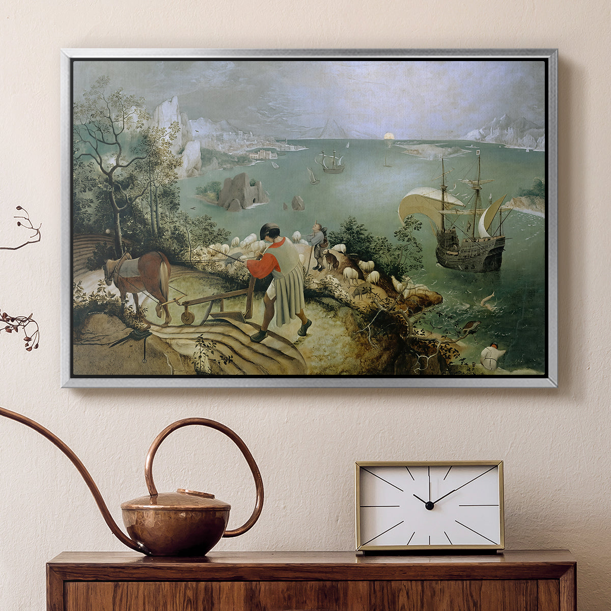Landscape with the Fall of Icarus, c. 1560 - Floater Framed Canvas Print