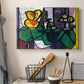 Canvas art print detailing a stylized composition emphasizing balance, displayed in a softly lit workspace setting