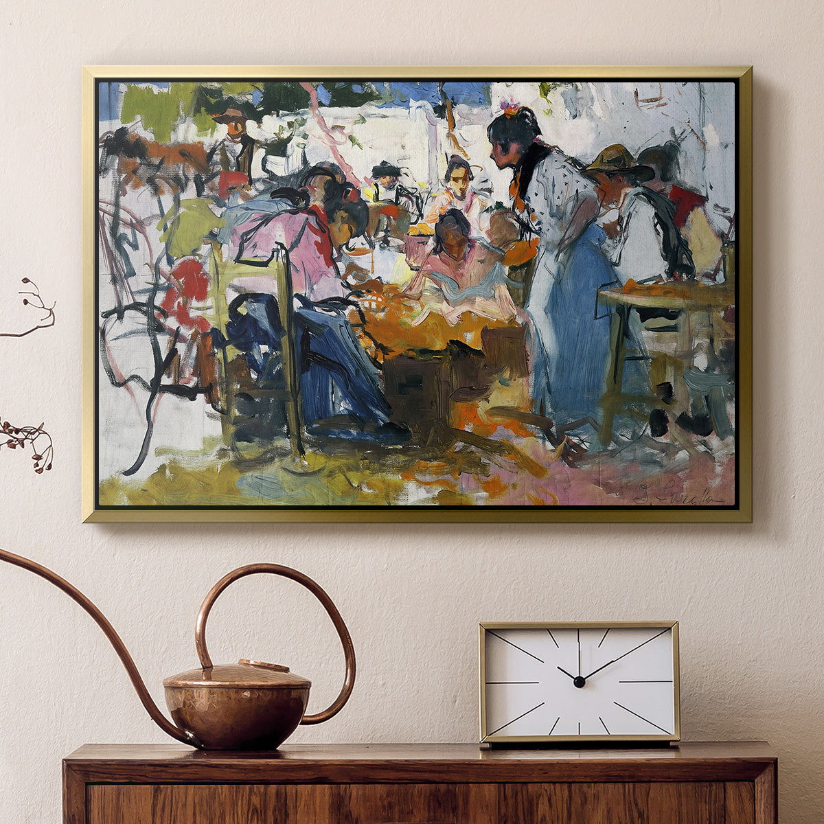 Net Menders in Valencia, 1909 - Floater Framed Canvas Print