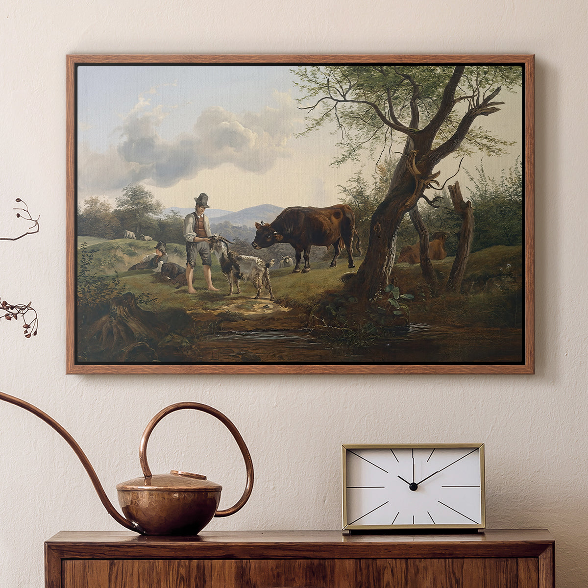 Shepherd with Billy Goat, c. 1830 - Floater Framed Canvas Print