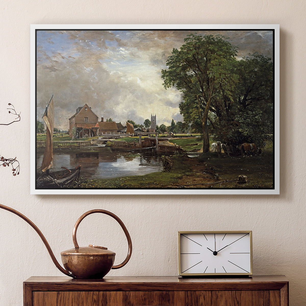 Dedham Lock and Mill, c. 1820 - Floater Framed Canvas Print