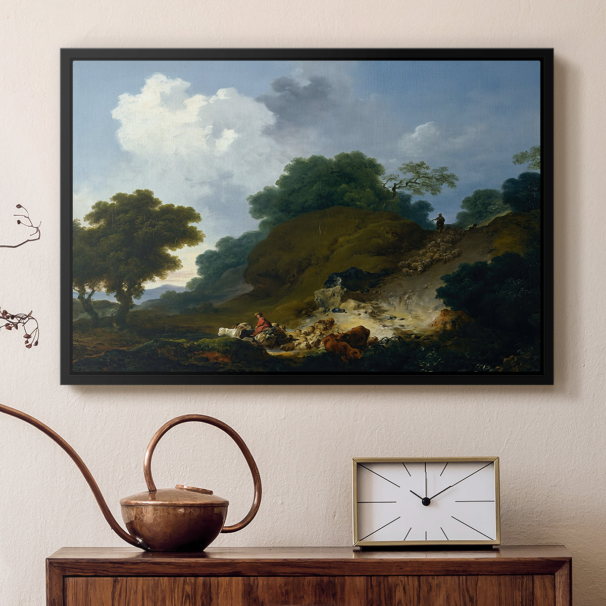 Landscape with Shepherds and Flock of Sheep, c. 1763-1765 - Floater Framed Canvas Print