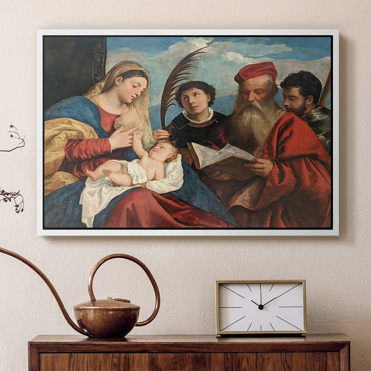 Mary and Child with Saints Stephen, Jerome and Maurice, c. 1510 - Floater Framed Canvas Print