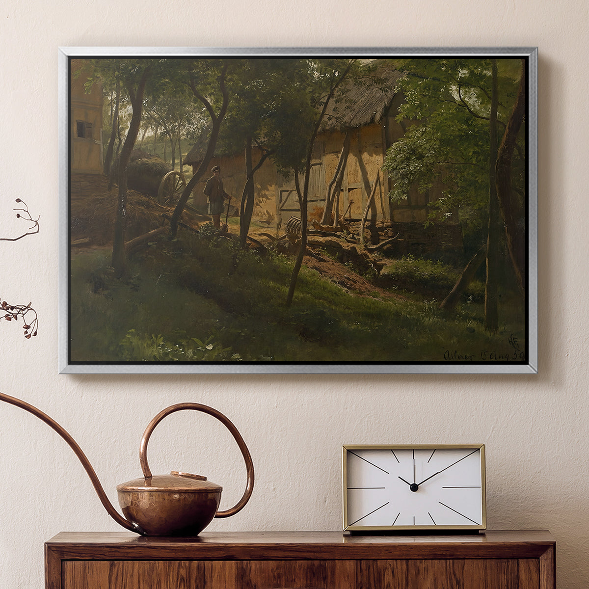 German Farm, 1859 - Floater Framed Canvas Print