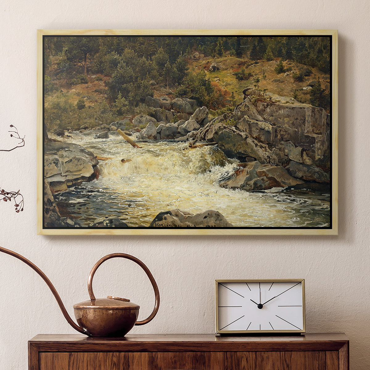 Waterfall in Hallingdal, 1848 - Floater Framed Canvas Print