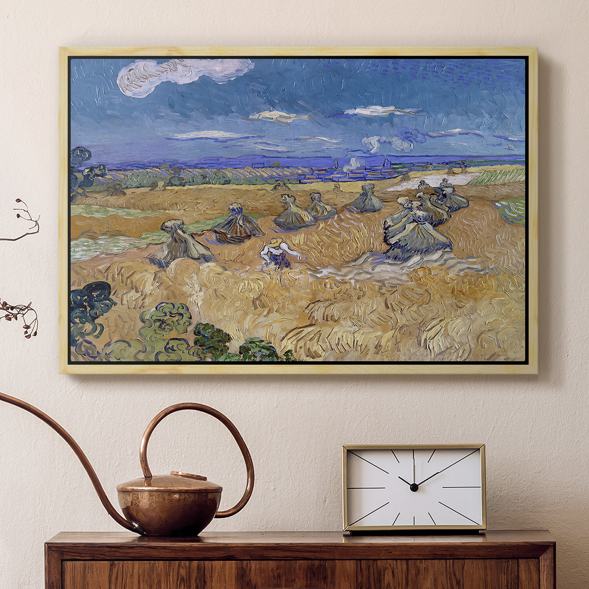 Wheat Field with Reaper, Auvers, 1888 - Floater Framed Canvas Print