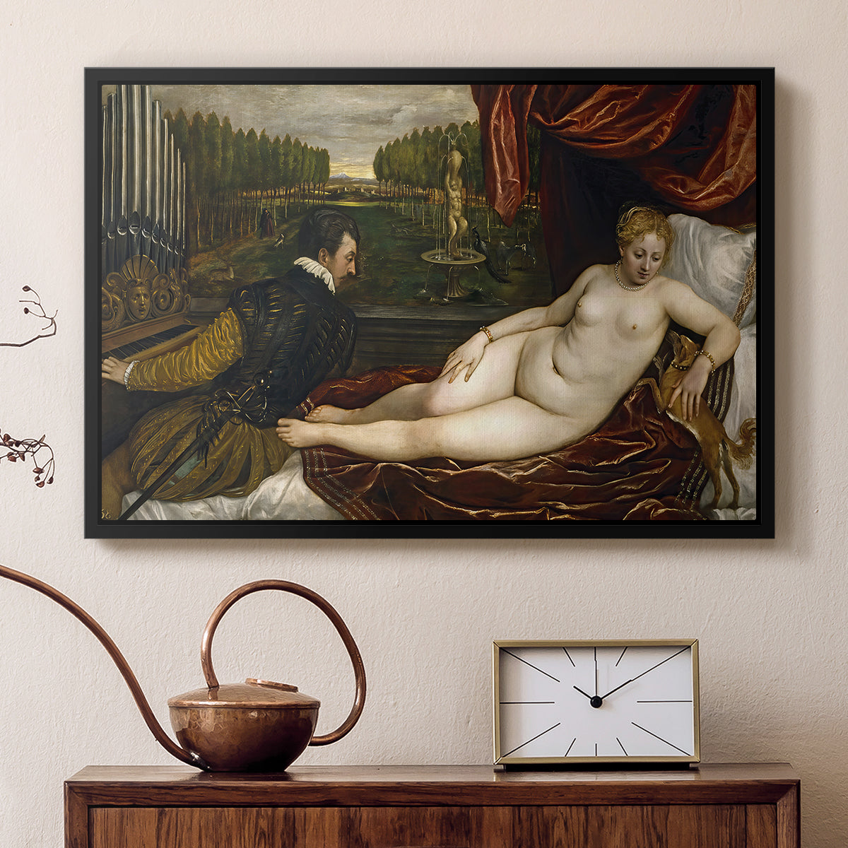 Venus with an Organist and a Dog, c. 1550 - Floater Framed Canvas Print
