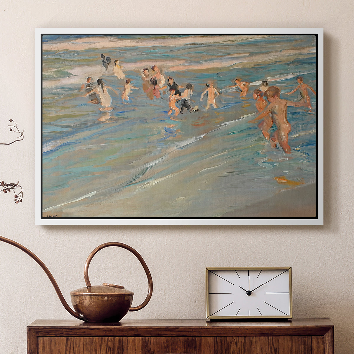 Children Playing on the Beach in Valencia, c. 1908 - Floater Framed Canvas Print