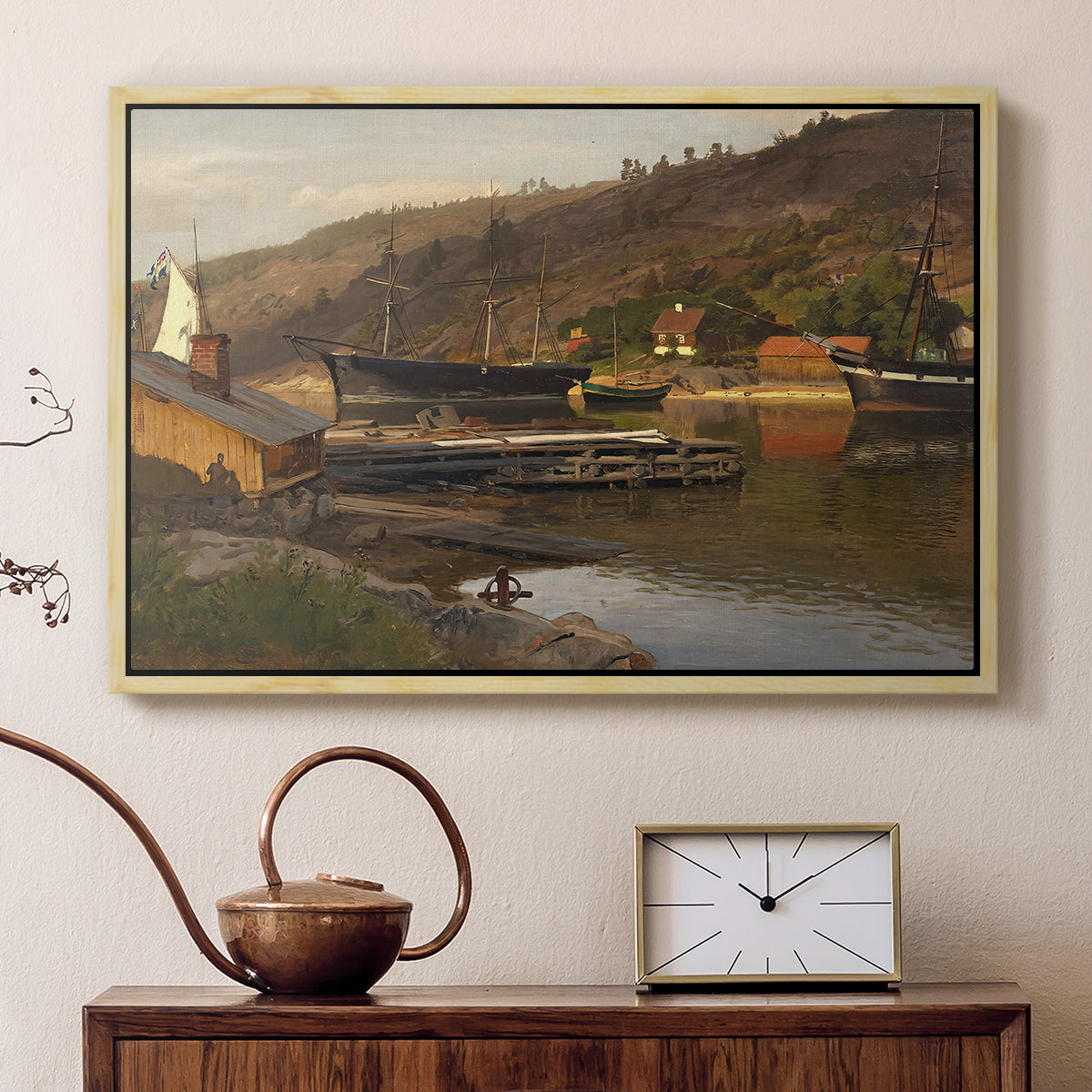 Landingsbrygge Husvik, Drøbak, 1875 - Floater Framed Canvas Print
