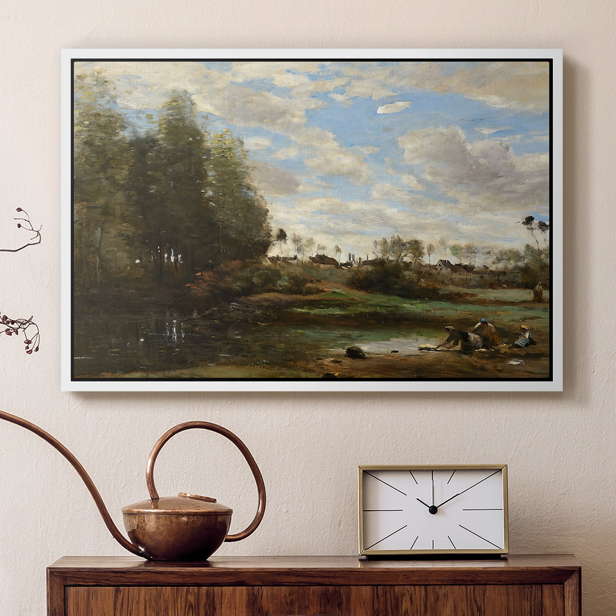 Washerwomen at the Water's Edge, c. 1860-1870 - Floater Framed Canvas Print