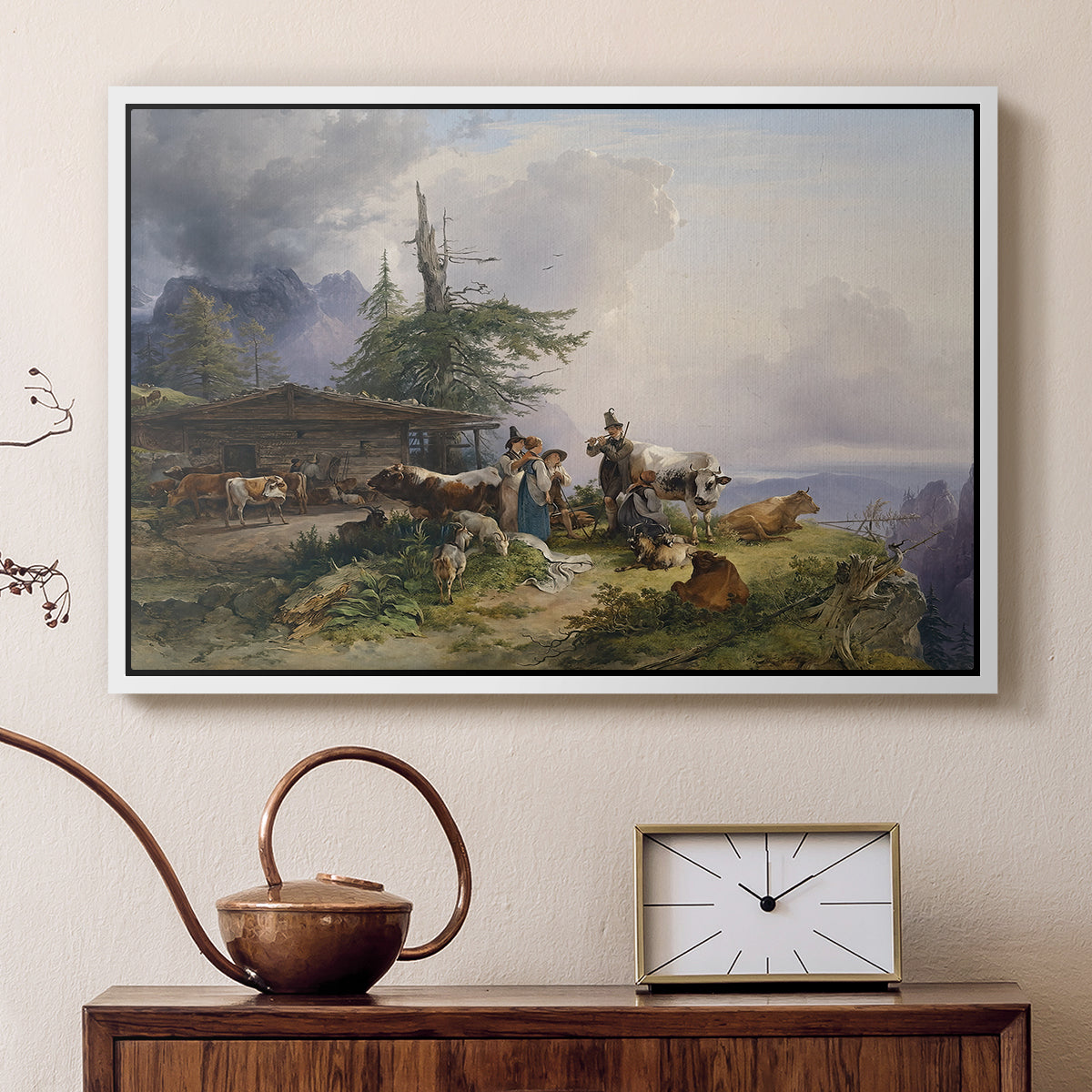 An Alpine Farm on the Untersberg, 1835 - Floater Framed Canvas Print