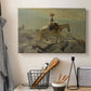 Canvas art print detailing an outdoor scene showing movement through scenic highland path, displayed in a softly lit workspace setting